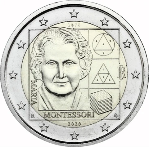 Italia 2020 Moneta Commemorativa Maria Montessori 150 ° Anniversario 2 Euro Unc Nuovo Di Zecca