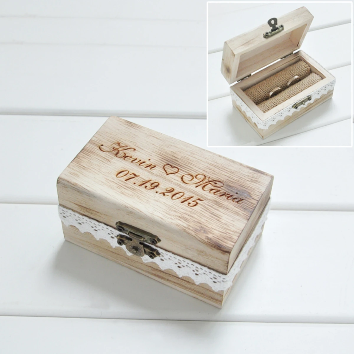 Personalized Wedding Ring Bearer Box Wooden Ring Holder Engagement Ring Box Jewelry Box Proposal Box Rustic Wedding Ring Holder