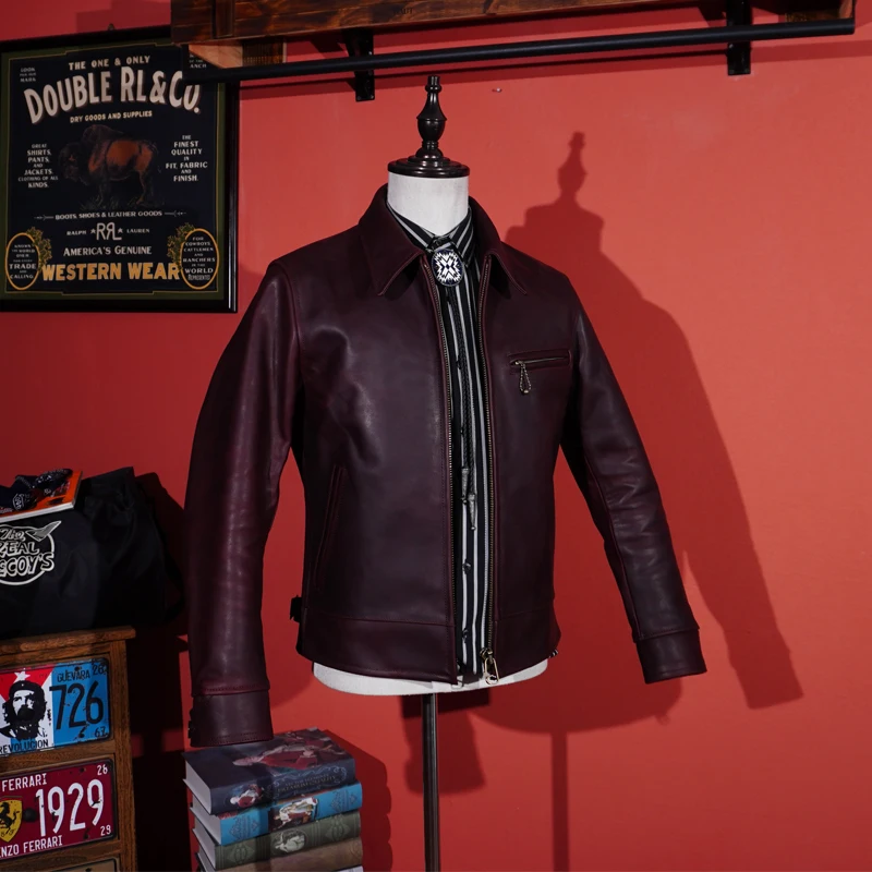 

Штуки! Американский Ретро тяжелый классический супер толстый винно-красный батик растительный дубленый лошадиный кожаный мужской мотоцикл 1930S