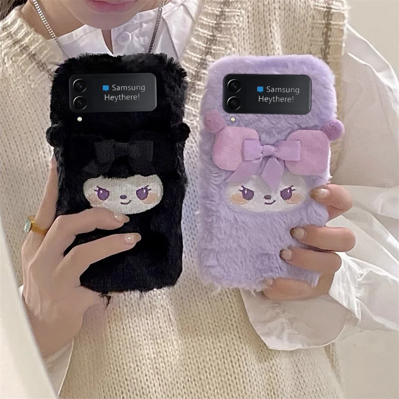 

Kawaii Purple Sanrio Kuromi Plush Phone Case for Samsung Galaxy Z Flip 3 4 Z Flip 5 5G PC Hard Anti-fall Back Cover Funda
