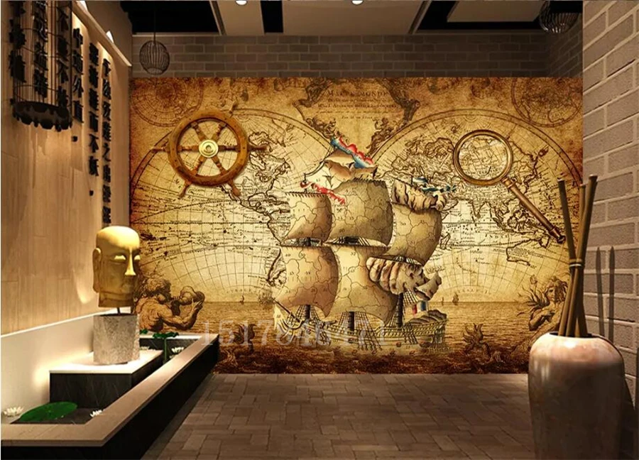 Description Picture 6 of itembeibehang Custom wallpaper 3d mural retro nautical theme Papel de parede background wall living room bedroom wallpaper 3d mural