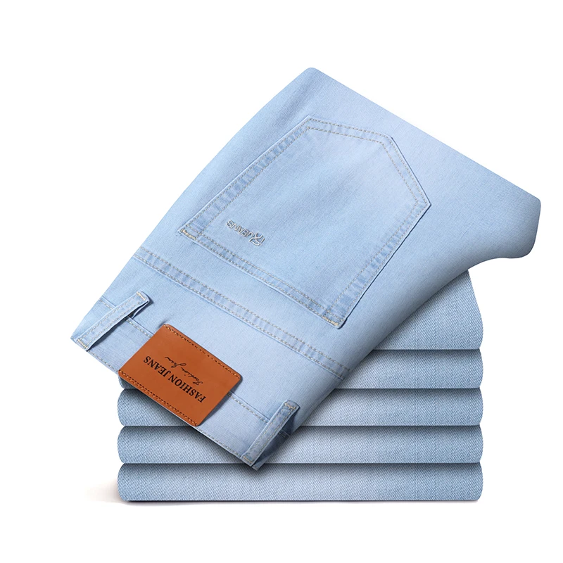 

2022 Spring Summer Men Stretch Jeans Fashion Casual Slim Fit Denim Trousers Male Blue Pants Man Clothing