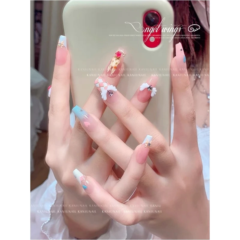 귀여운 천사 날개 네일 참, 대량 발광 날개, AB 플랫백 송진 네일 부품, 반짝이 크리스탈 쥬얼리, DIY 네일 장식, 50 개