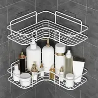 Bathroom Storage Rack Wall Mounted Non Perforated Corner Storage Rack Home Bathroom Shampoo Cosmetics Storage Drain Basket 1