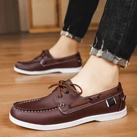 2025 Brown Retro Leather Moccasins Man Business Casual Shoes Men Designer Social Men's Shoes Slip On Driving Shoes Plus Size 48