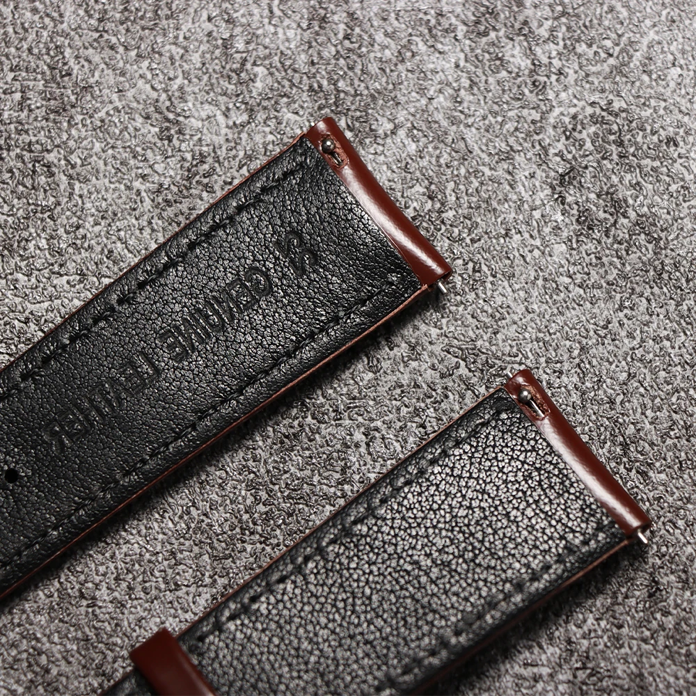 Vintage Polished Cowhide Quick Release Stitching Watch Strap, 20-22mm Universal Wristband