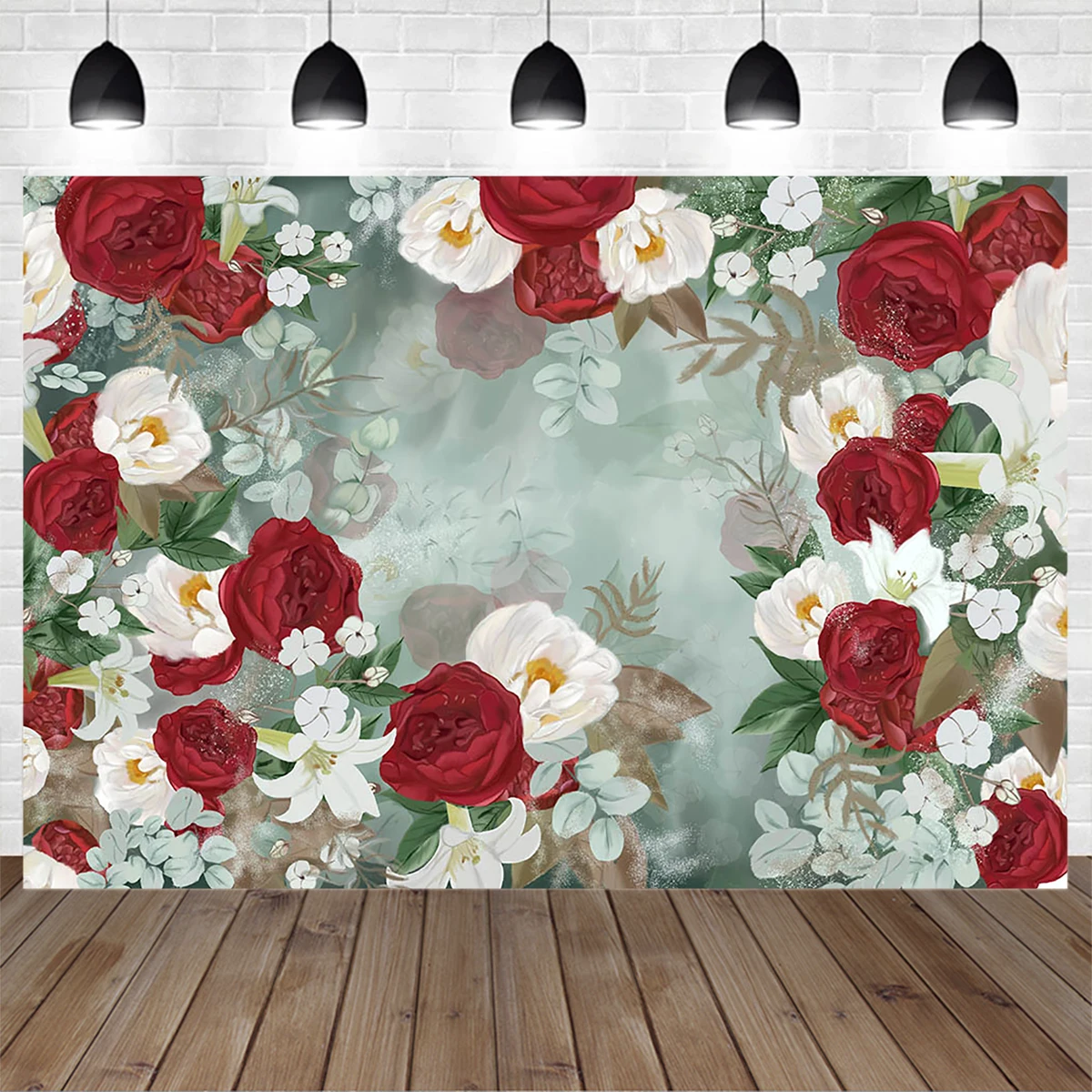 

Retro Decoration Background Red Rose White Peony Garden Newborn Girl Birthday Wedding Studio Photography Customized Backdrop