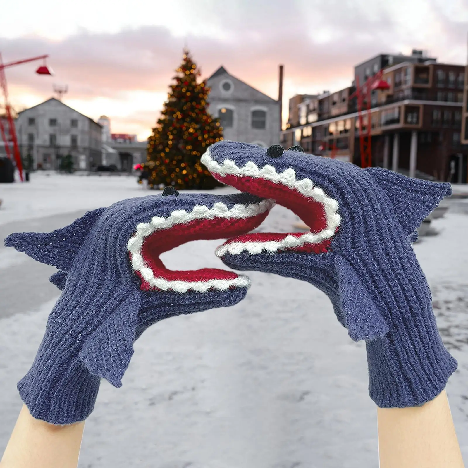 Winter Warm Gloves Elastic Cuff Adults Thick Shark Gloves Mittens Knitted Glove for Cold Weather Christmas Outdoor Skiing Hiking