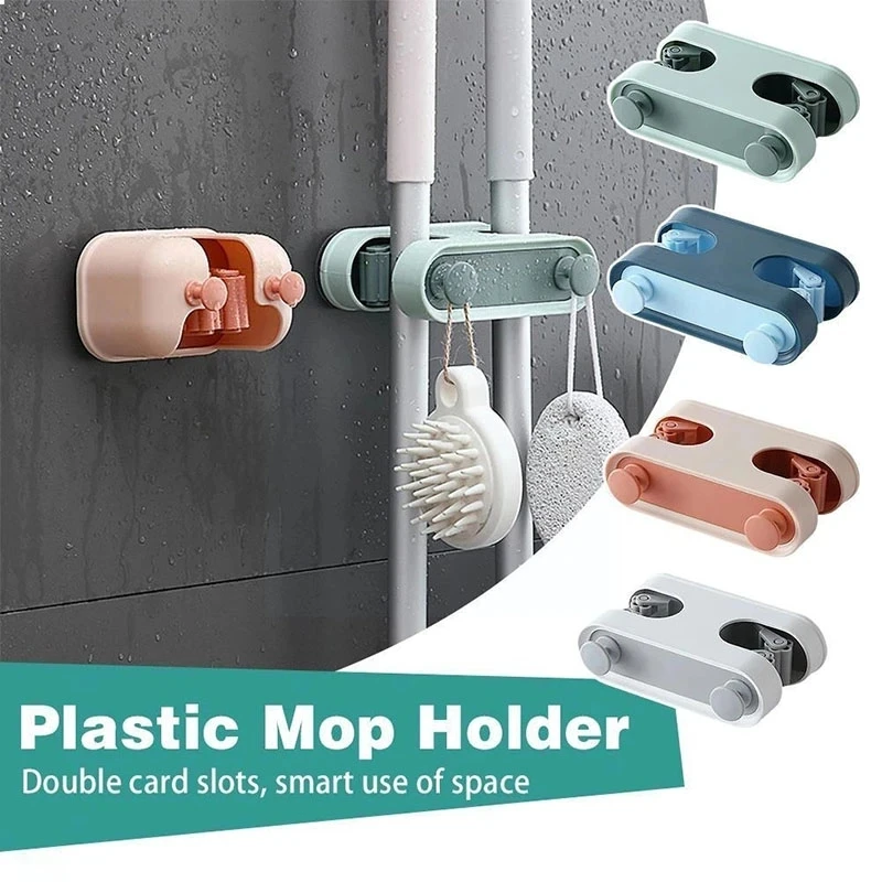 Multifunctional Mop Storage Clip Wall Mounted Free Punch Bathroom Kitchen Shelf Self-adhesive Organizer Rack Broom Towel Hooks