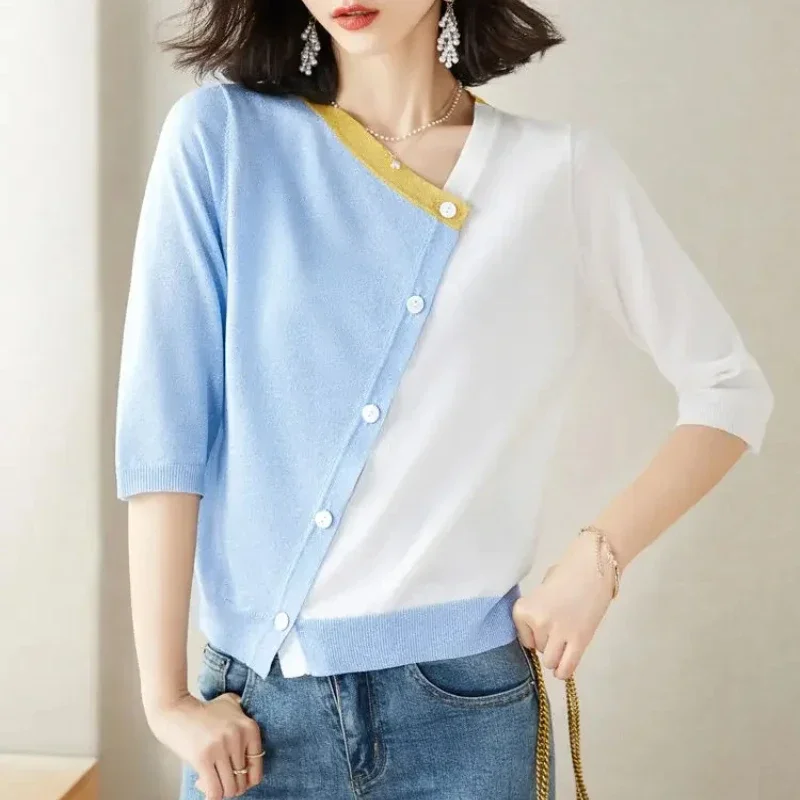 Women's Cardigans V Neck Thin Summer Korean Style Streetwear Fashion Ladies Knit Sweaters Wear To Work Chic New in Knitwear 2025 - 4