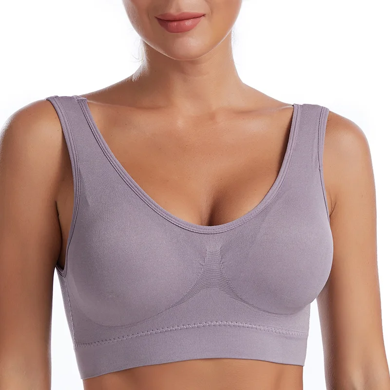 Sports Bra Women's No Steel Ring Gathered Vest Style Beautiful Back Underwear Large Size Running Fitness Yoga Bra with Inserts