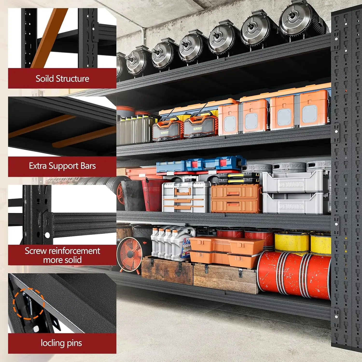 71" W Garage Shelving Heavy Duty Metal Adjustable Garage Shelves, Shelving Units Industrial Shelving for Warehouse