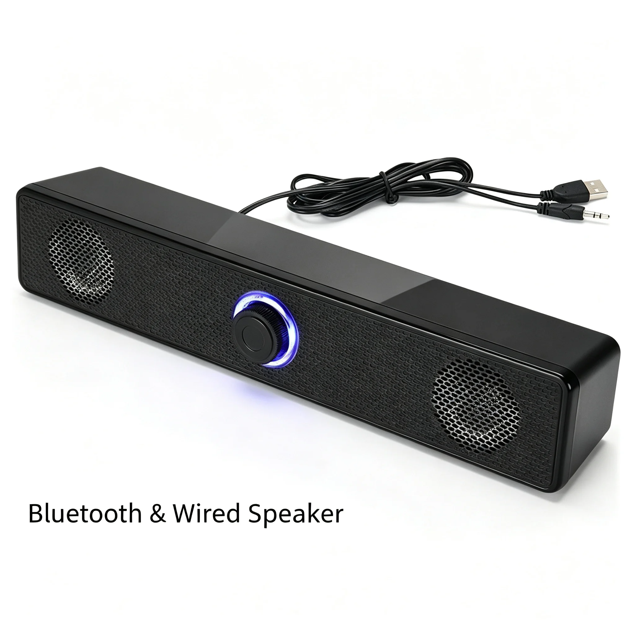 Enhanced Soundbar Speaker with Strong Bass and Dual Horns - Bluetooth, Wired, and Wireless Connectivity - USB Powered