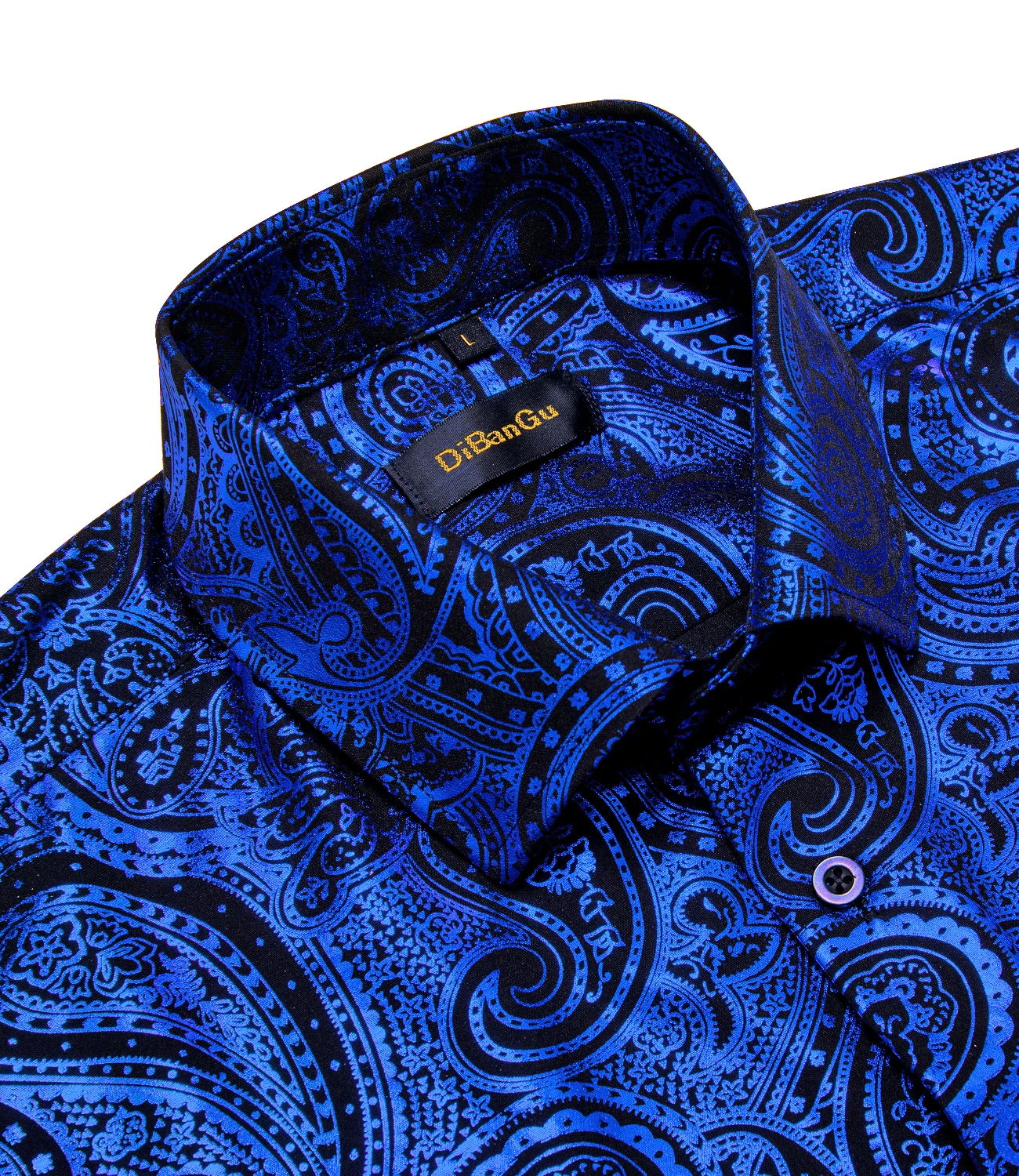 Luxury Royal Blue Paisley Silk Dress Shirts Wedding Party Performence Shirt for Men Social Clothing camisas de hombre