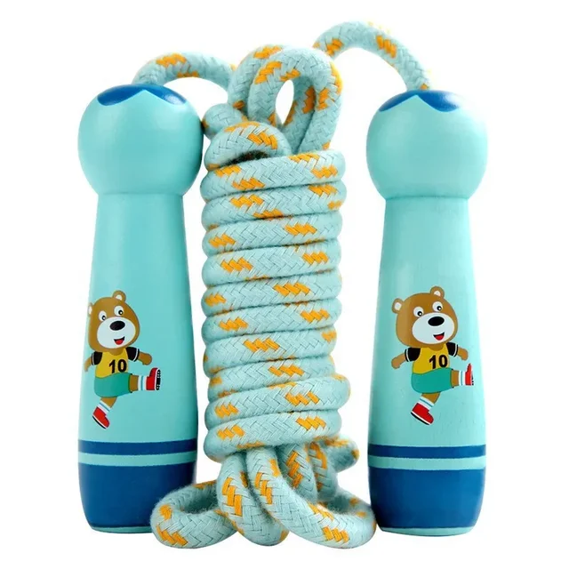 Kids Sports Adjustable Cotton Jump Rope Fitness Lovely Cartoon Skipping Rope with Natural Wooden Handles Fillet Design Anti Slip 2
