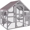 Catio Outdoor Cat Enclosure Large Cat Run with Bridges, Walks, Small Houses, Roof Cover 28.27 ft² 1
