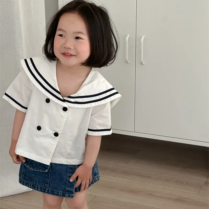 Summer Short Sleeve Shirt Navy Collar Unisex Kids Fashionable Versatile Children's Clothing from Mainland China Baby Girl Boy Ou