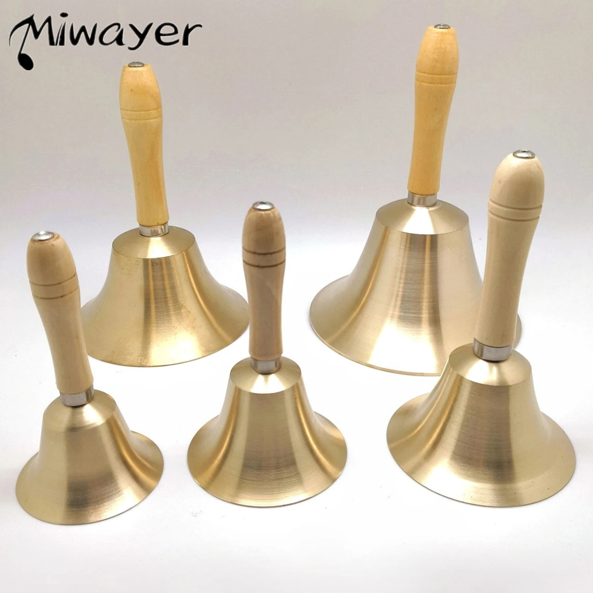 Miwayer Solid Brass Hand Call Bell Wooden Handle 4.3/3.2in Weddings School Classroom Service Game