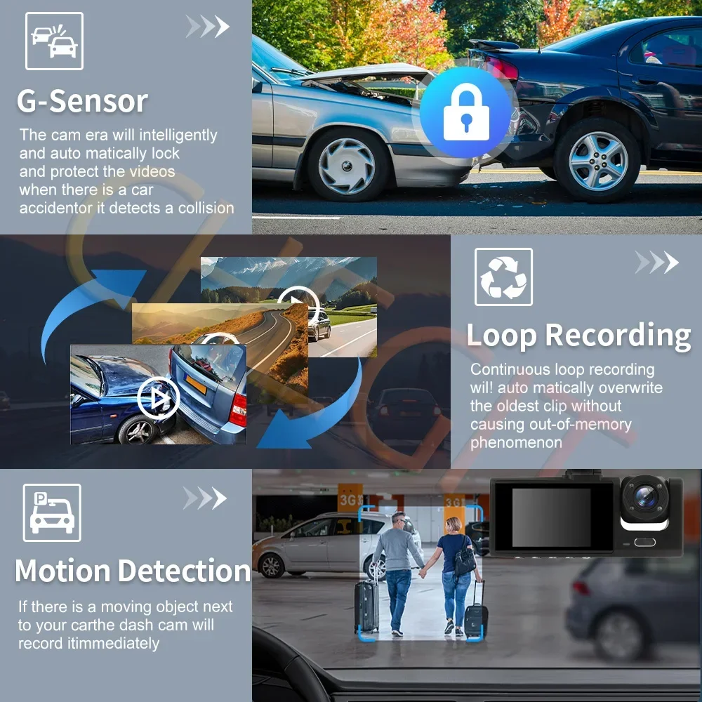 Cámara de salpicadero WIFI, 3 cámaras, 1080P, DVR para coche, 2/3 lentes, grabadora de vídeo, caja negra, cámara de salpicadero, grabación en bucle automático, accesorios para coche - Imagen 6