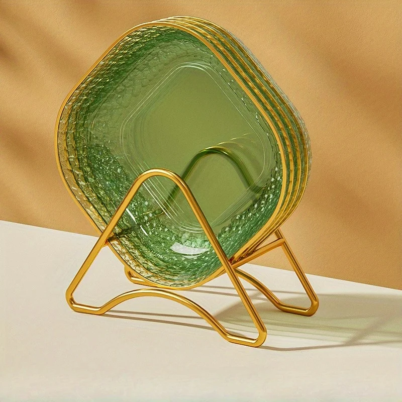 5pcs Plates Set, Golden Rim Square Serving Tray, Garbage Dish, Spit Bone Dish, Fruit Plate, Dessert Plate, Cake Snack Pla