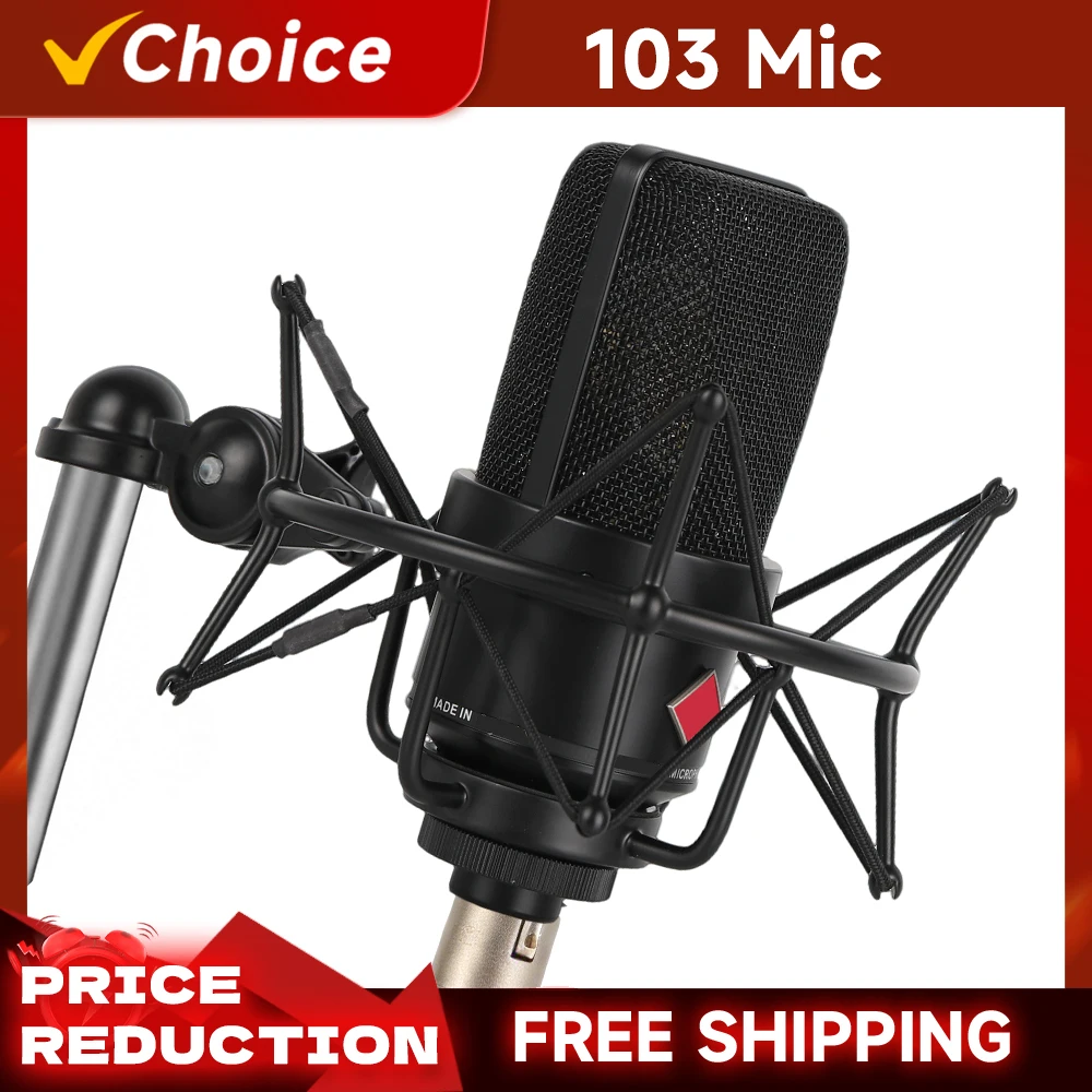 Microfono a Condensatore Professionale 103 con Diaframma Grande per Registrazione Vocale, Podcast, Trasmissioni e Streaming Live
