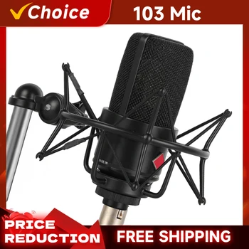 Microfono a Condensatore Professionale 103 con Diaframma Grande per Registrazione Vocale, Podcast, Trasmissioni e Streaming Live