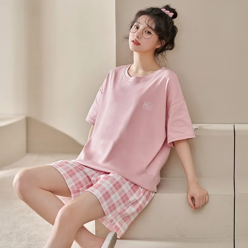 Knit Cotton Couple Pajamas 1574+2574 Thin Summer Comfortable Sleepwear Set For Men And Women