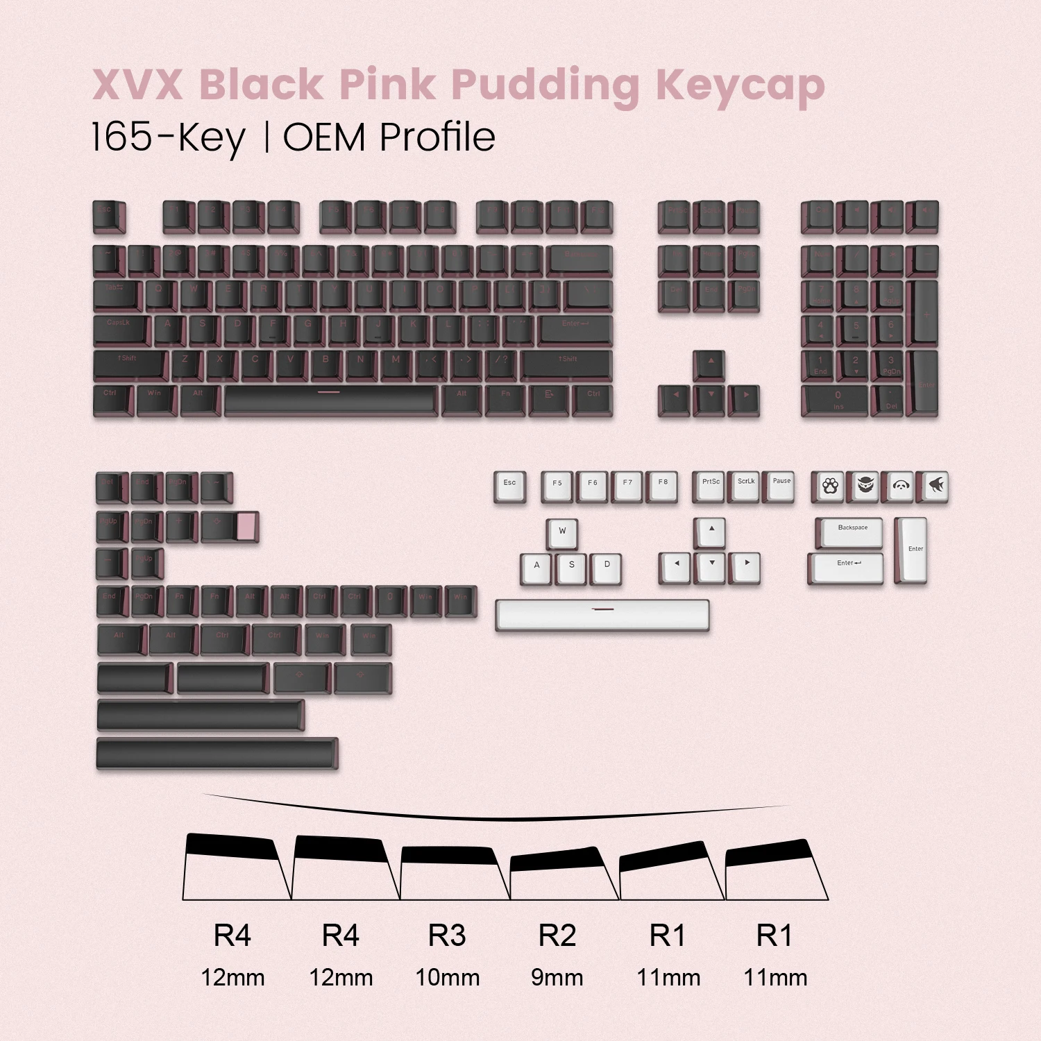 XVX Pudding Keycaps - Juego de teclas PBT de 165 teclas personalizadas,  brillo a través de las teclas, perfil OEM, compatibilidad universal para