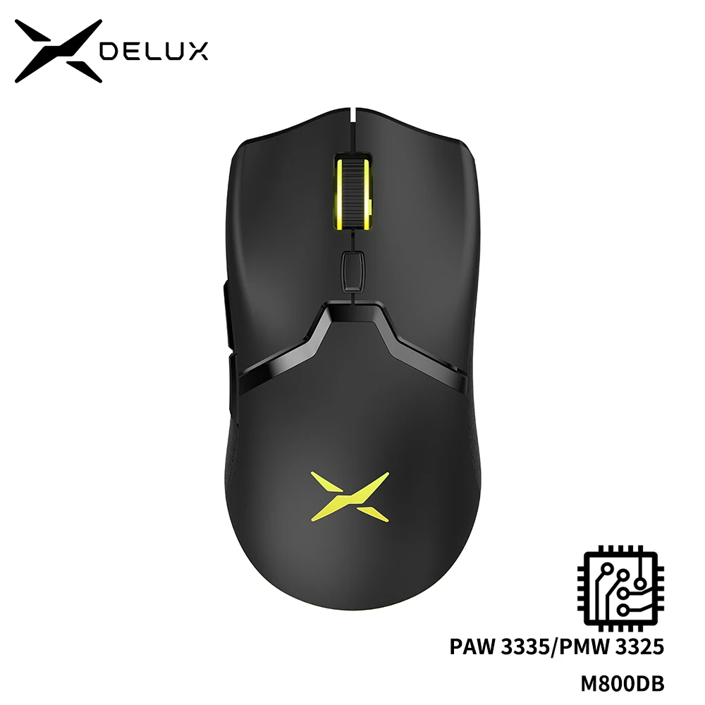  Delux M800 RGB 2.4Ghz Wireless Gaming Mouse Dual Mode 16000 DPI Lightweight Ergonomic 1000Hz Mice with Soft rope Cable