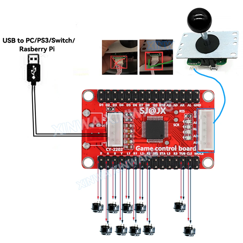 복사 Sanwa 조이스틱 아케이드 게임 Diy 키트 라즈베리 파이 PC PS3 스위치 Usb 컨트롤러 제로 지연 보드 버튼 세트 NEO GEO