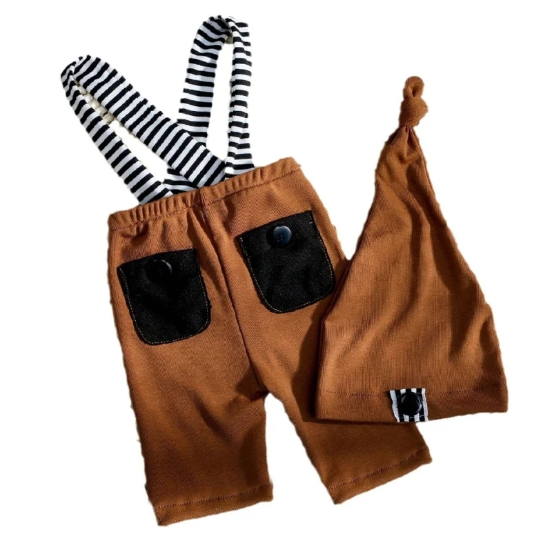 

Stylish Striped Suspender Pants Baby Strap Pants & Hat for Newborns Photography