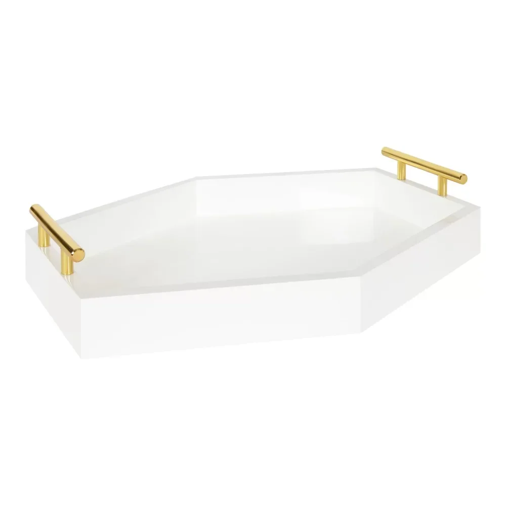 

Kate and Laurel Lipton Oblong Hexagon Tray, 16.5" x 12", White and Gold, Chic Accent Tray for Ottoman or Console