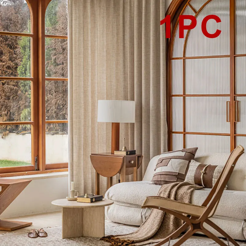 1/2 패널 일본식 리넨 반투명 거즈 커튼 레인보우 리넨 원사 코튼 리넨 질감 발코니 침실 커튼