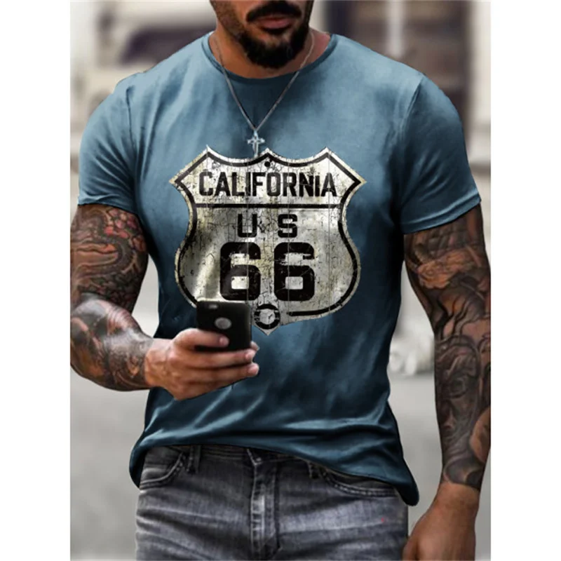 Summer Men T-shirt Fashion 3D Printed America Route 66 Tshirt Short Sleeve  Casual Vintage Handsome Oversized Design Tops - AliExpress