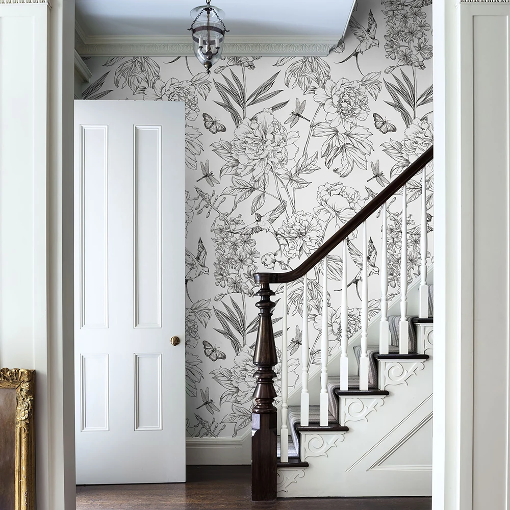 טפט מודרני פרחוני עמיד למים ועמיד בשחיקה מדביק עצמי ניתן להסרה עיצוב בית נייר קיר
