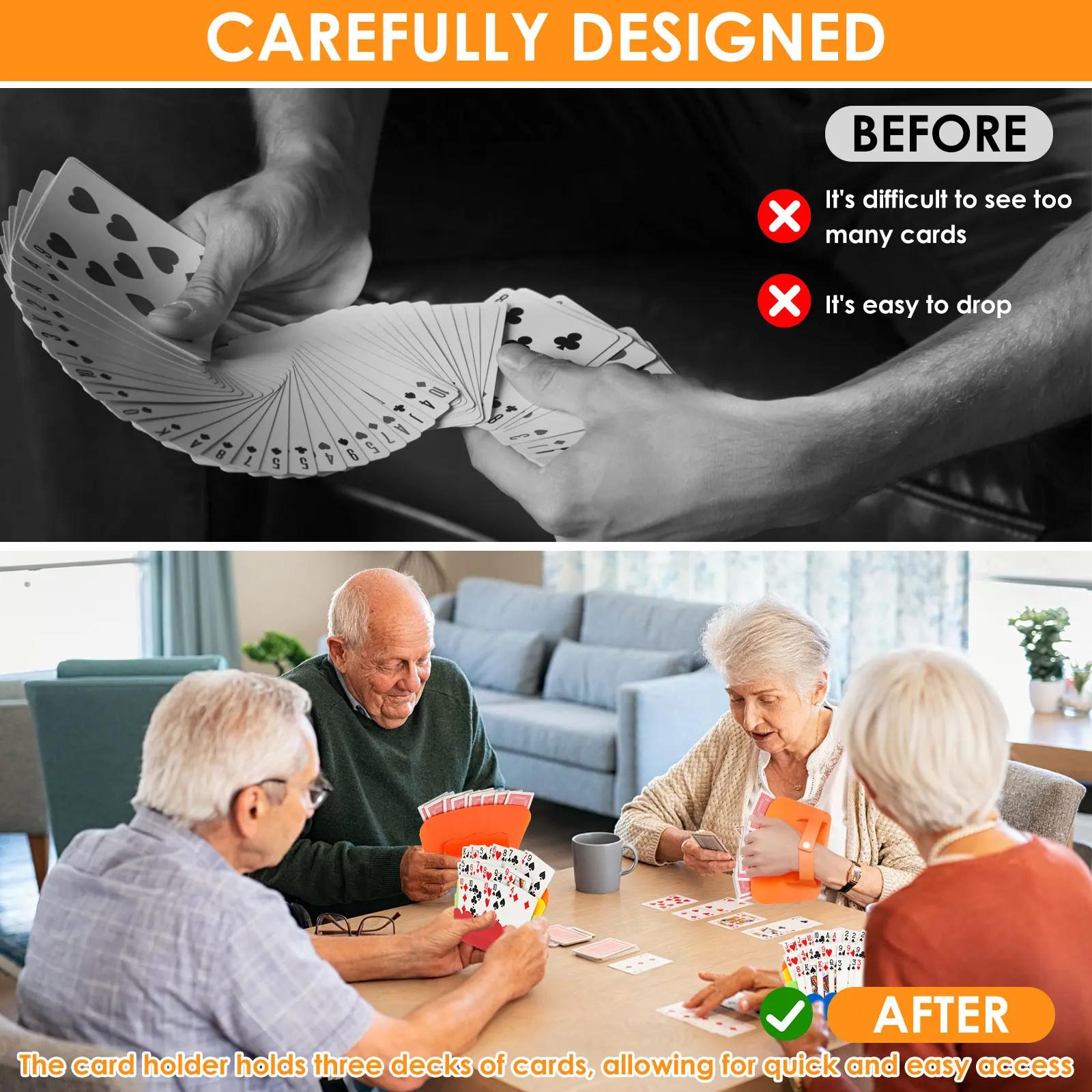 4Pcs Playing Card Holder 3 Layer Design Reusable Playing Card Holder Wrist or Tabletop Card Holder for Family Party Card Game