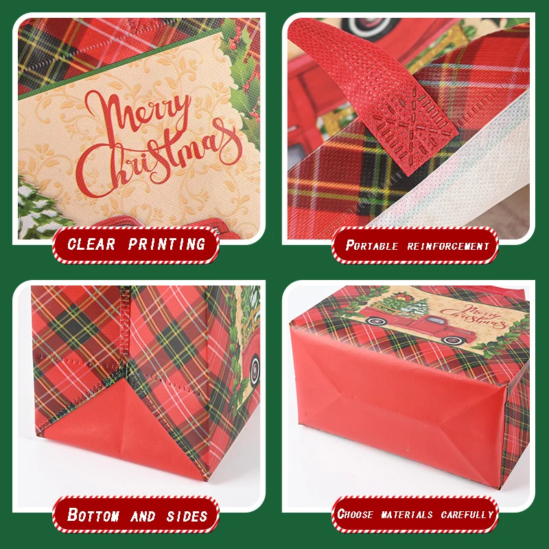New Plaid Christmas Candy Gift Bags | Cute Santa Claus & Snowman Pattern Non-Woven ... - SKU CCGB2014 - UGI Packaging