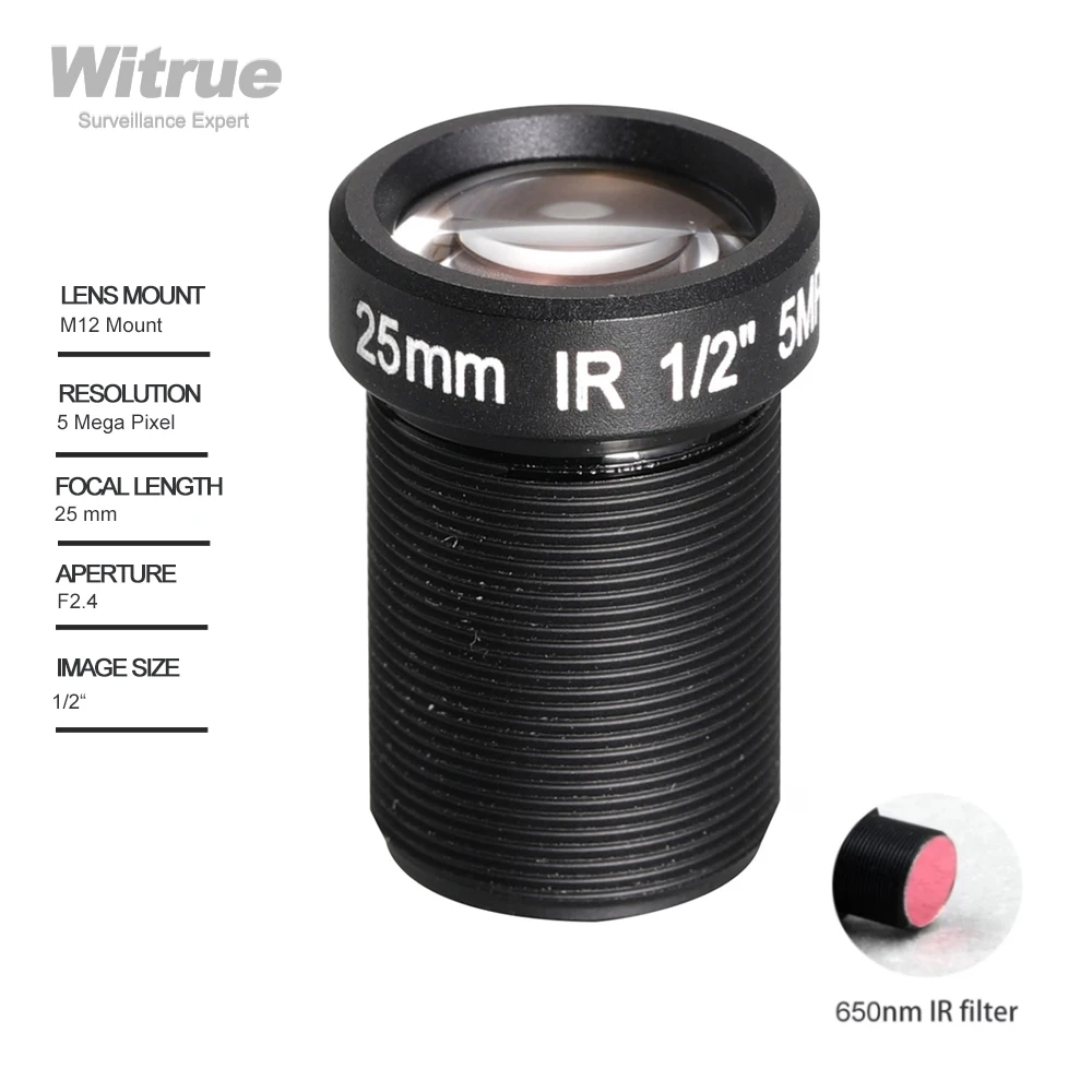 Witrue Action Camera Lens 5 Mega Pixel 25mm with IR filter M12 1/2