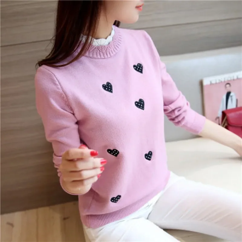 

2023 Autumn Women Long Sleeve Embroidery Knitted Sweater Women Winter Sweaters Tricot Jersey Pullover Female Jumper Pull Femme