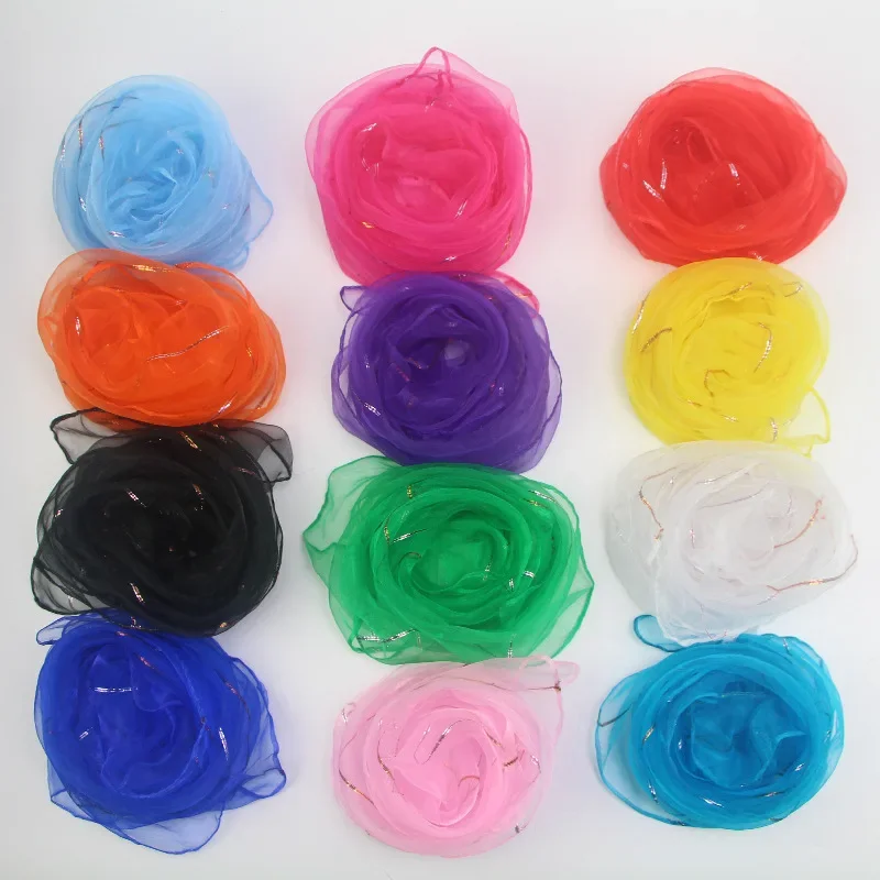 10pcs 60x60cm Solid Colors Chiffon Organza Silky Scarf Baby Girls Children Kindergarten Dance Performance Square Neck Scarf