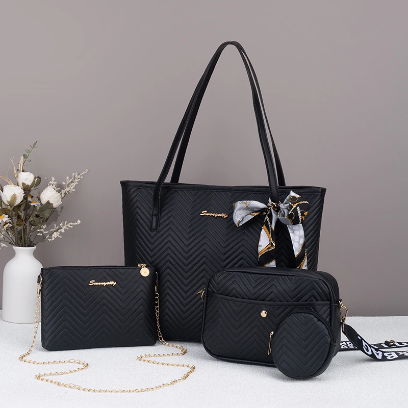 Wave pattern daily commuting large capacity tote bag handbag four piece set fashion