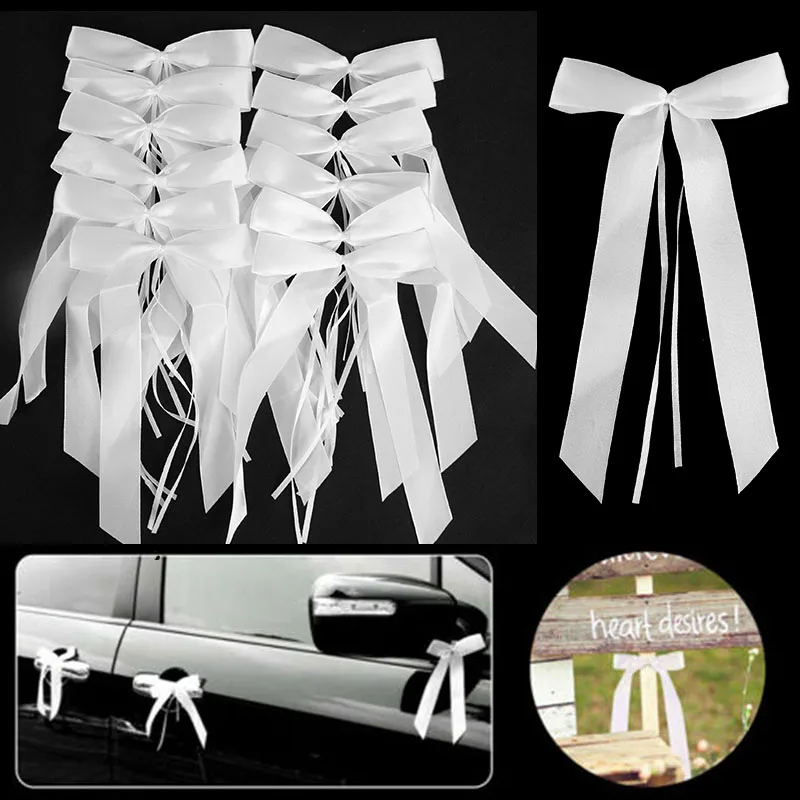 50pcs White Ribbon Bows for Wedding Car Wine Glass Decorations Bridal Shower Birthday Party Chair Bowknots Christmas Gift Wrap 1