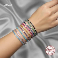 Bracelet de tennis en argent S925, bijoux fins, pavé Montana, bleu, aqua., vert, adrene, rose, noir, turquoise, doré, violet, 3mm 1