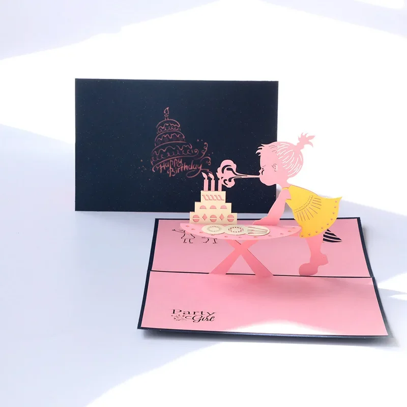 Greeting Cards Pop up style children's birthday gift handmade 3D creative graduation blessing postcard birthday girl message