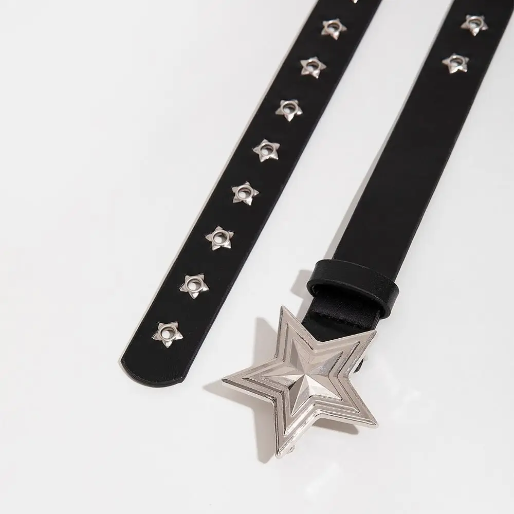 Fashion Star Eyelet Pentagram Rivet Belts Punk Hip Hop Pin Buckle Waistband Y2k Gothic Leather Belt For Women Man