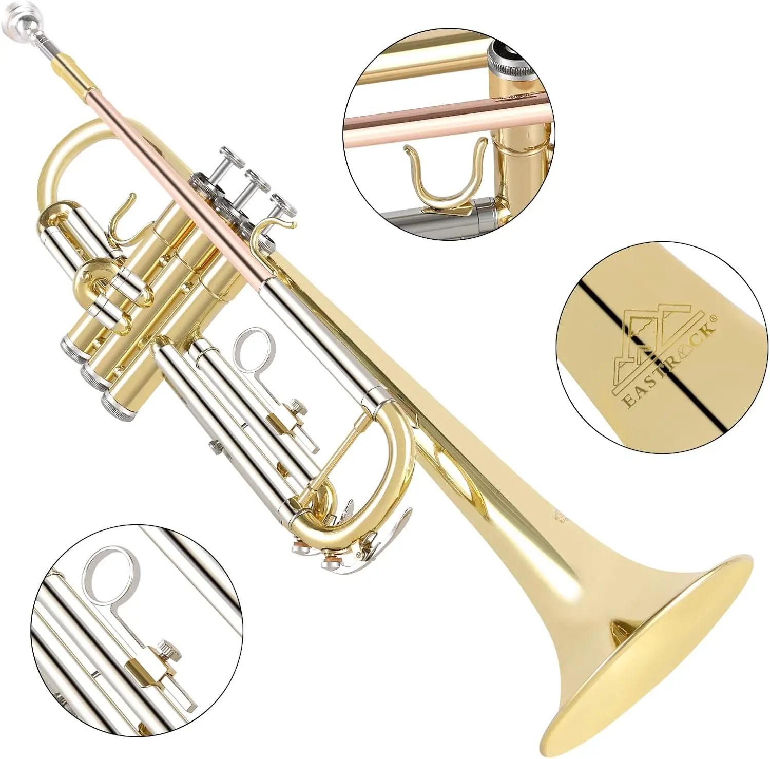 Bb Trumpet Standard Trumpet Set with Carrying Case,Gloves, 7C Mouthpiece, Cleaning Kit, Tuning Rod (Phosphor Copper/Cup