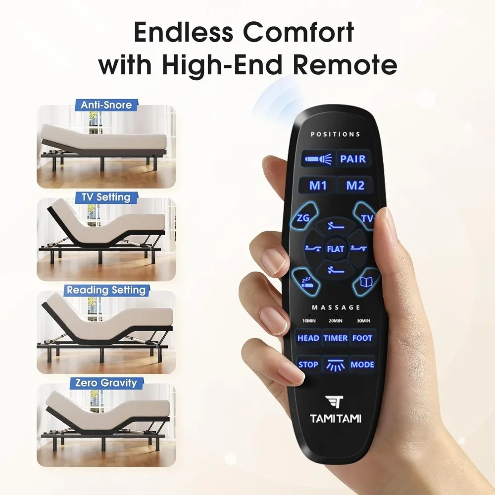 Adjustable Bed Frame Base, Ergonomic Bed with Curved Lumbar Protect Waist&Back-Zero Gravity Massage Bed-Remote with Memory-4 USB 4