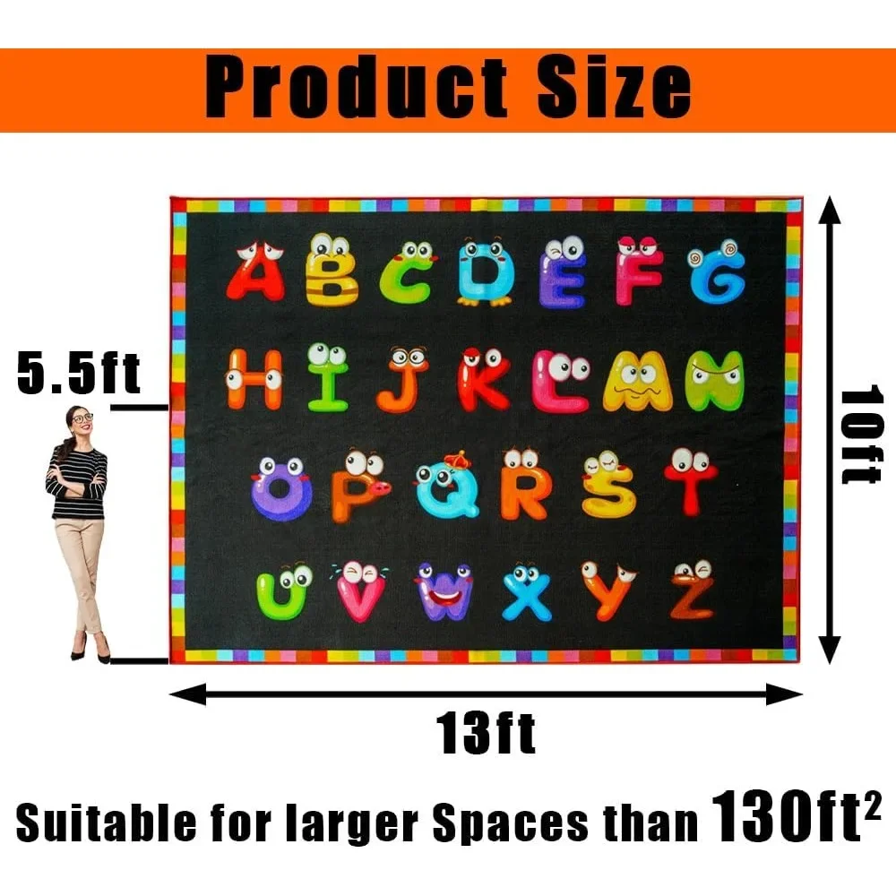 NEW-13'x7'7'' ABC Classroom Rug Black, Preschool Rugs for Classroom, Large Daycare Rugs for School, Carpets for Kids Classroom R