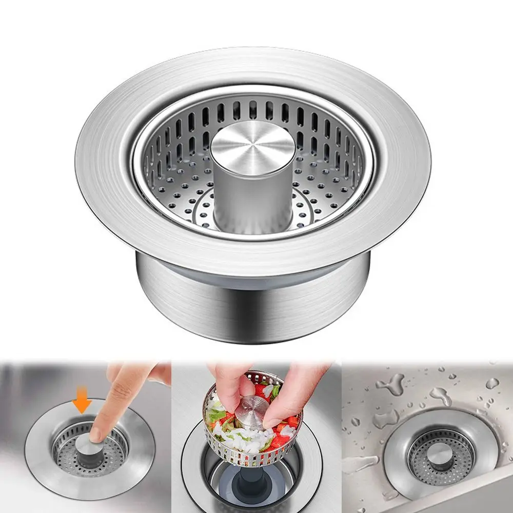 3 in 1 Kitchen Sink Drain Strainer Stainless Steel Pop-up Sink Plug Anti-Clog Food Catcher Basket sink filter kitchen sink filter sink strainer kitchen sink strainer