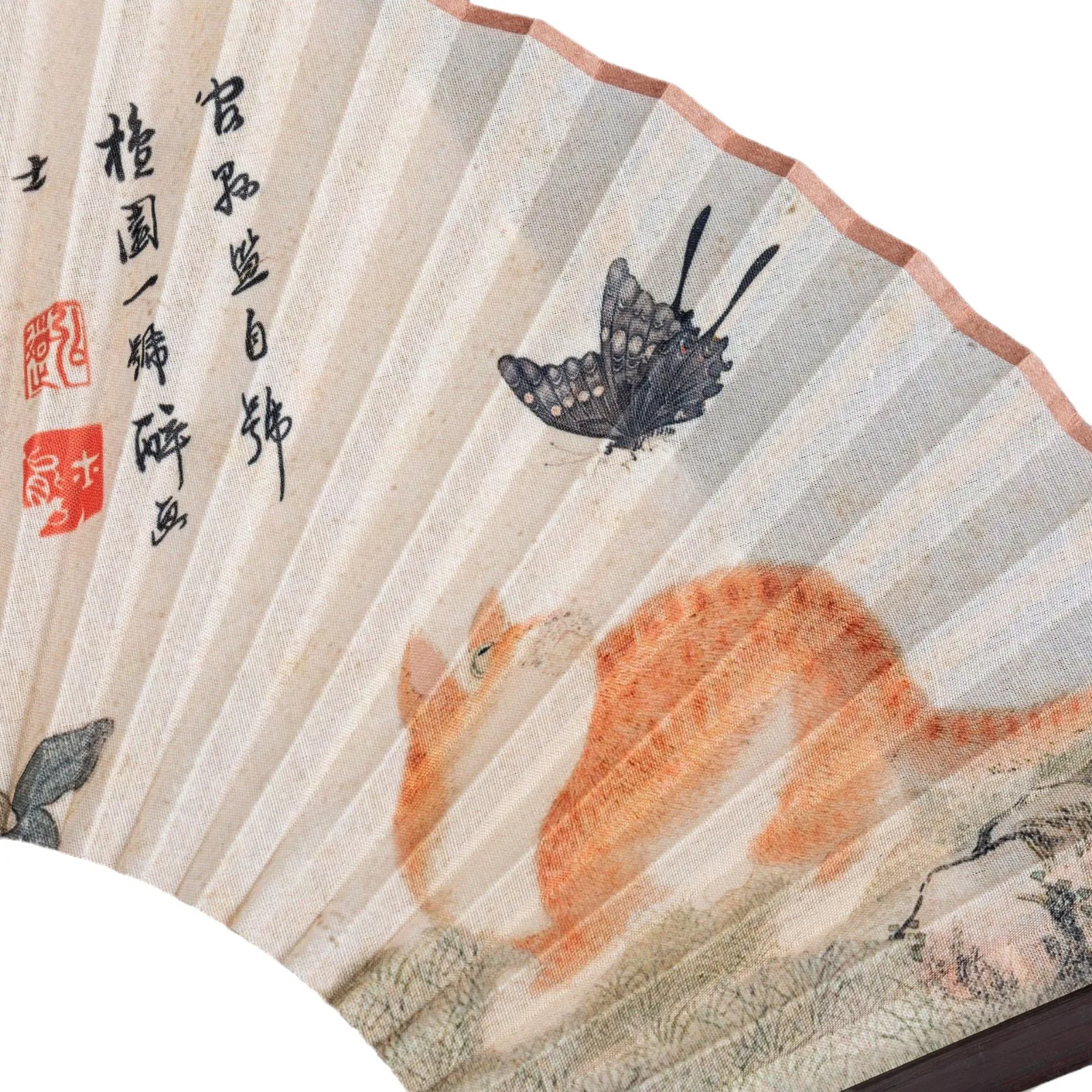 Retro Chinses Folding Fan Tassel Printed Cat Butterfly Flower Hanfu Fan Women Dance Hand Fans Photography Decoration Crafts folding fan,hand fan